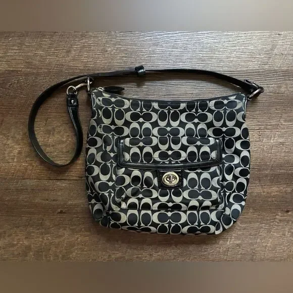 COACH black Penelope shoulder bag, Y2K canvas monogram logo purse F19232 casual - Picture 8 of 16